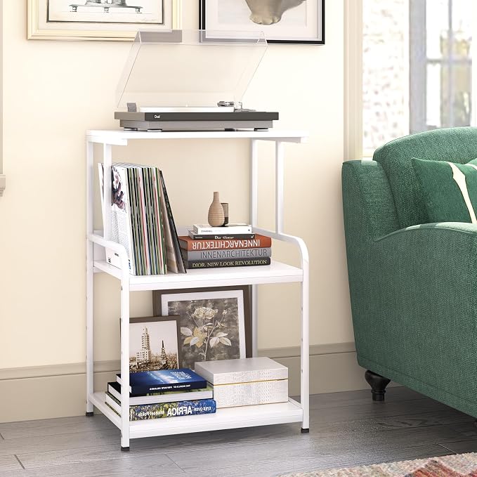 Arbuxzuy Printer Stand with Storage Shelf,3 Tier Printer Cart with Wheels,Mobile Printer Table for Home Office,Stands for Printer Heat Press Scanner Fax,Industrial Style (White)