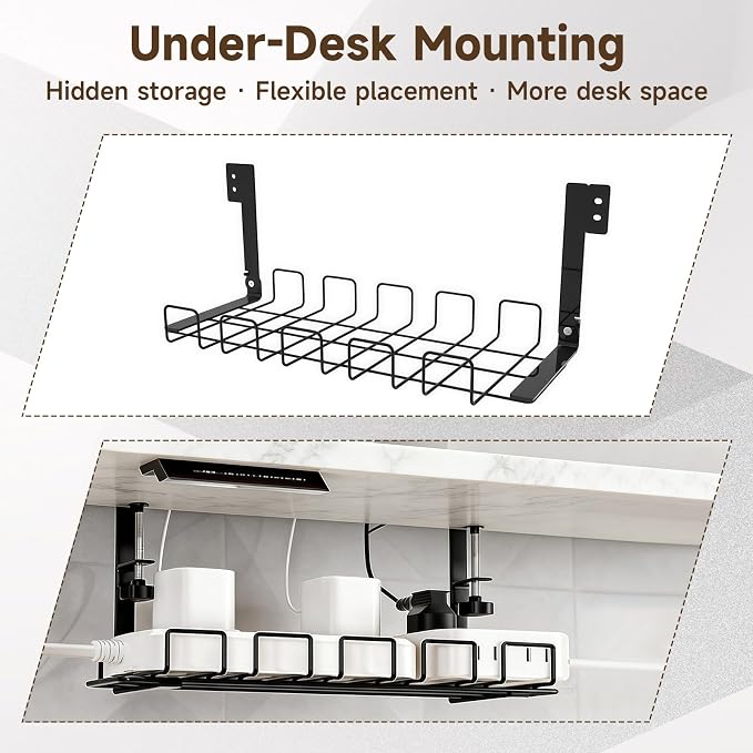 Clamp on Desk Shelf,17'' 2 Tier Office Desk Shelves Organizer with Under-Desk Hidden Storage Basket,Wood Desktop Supplies Storage Rack for Home Workspace, Study Rooms,Gaming Devices (Black)