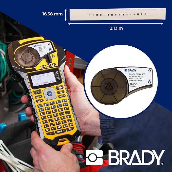 Brady Authentic (M21-375-C-342) PermaSleeve Heat Shrink Tubing for Control and Electrical Panels, Wire Harness, Black on White- For M210, M210-LAB, M211, BMP21-PLUS and BMP21-LAB Printers, .645" W 7'L