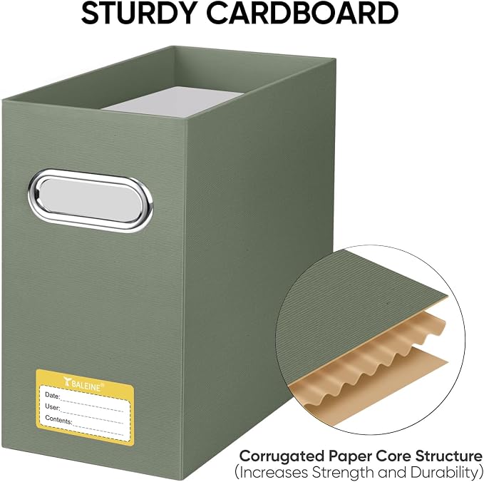 BALEINE 1PK File Organizer Box, Cardboard File Folder Organizer with Handle | Strong Corrugated Paper Core, Label Stickers for Identification, Hanging File Folder Organizer, Home Office Document Storage