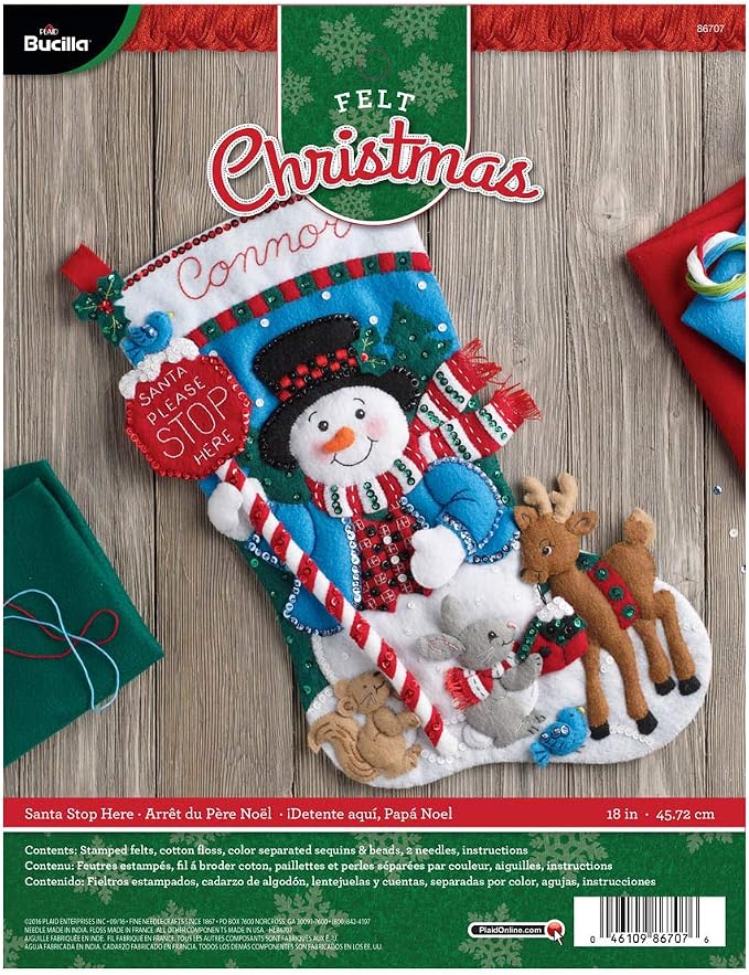Bucilla 86707 Felt Applique Stocking Kit, 18", Santa Stop Here,