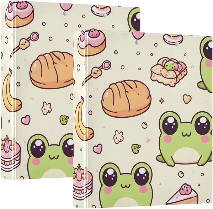3 Ring Binder Frog Forest Animal Green Dessert 1.5 inch Binders Three Ring Binders with Clipboard Fit 8.5'' x 11'' Paper 3 Interior PVC Clear Pockets for Office Supplies