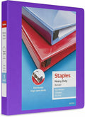 Staples Heavy-Duty 1-Inch 3-Ring View Binder, Purple, 275 Sheets | Durable binder for everyday school and office document organization.