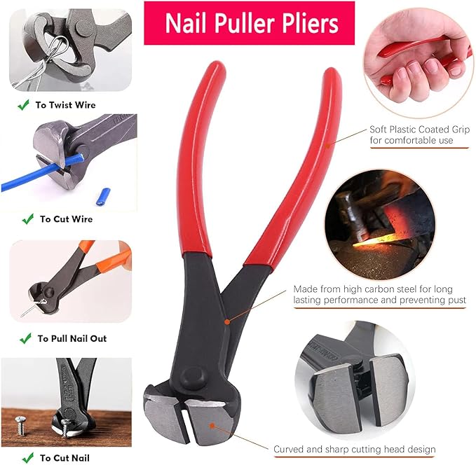 Tayfeim 4Pcs Upholstery Staple Remover Nail Puller Nail Remover Tool Set with End Cutting Pliers Tack Puller Staple Puller Tool for Carpet Furniture Wooden Photo Frame Floor,Zipper Package