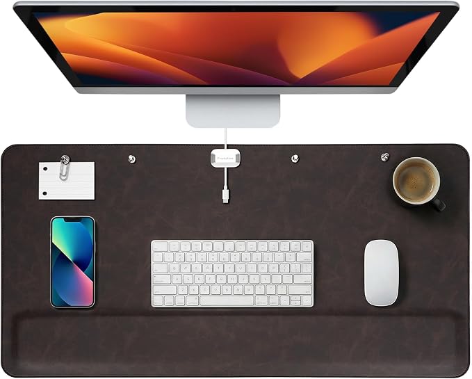Magnetic Desk Mat System with Wrist Support 80×40cm, Premium Leather Desk Pad with Magnetic Accessories, Waterproof Non-Slip Desk Organizer for Office & Gaming