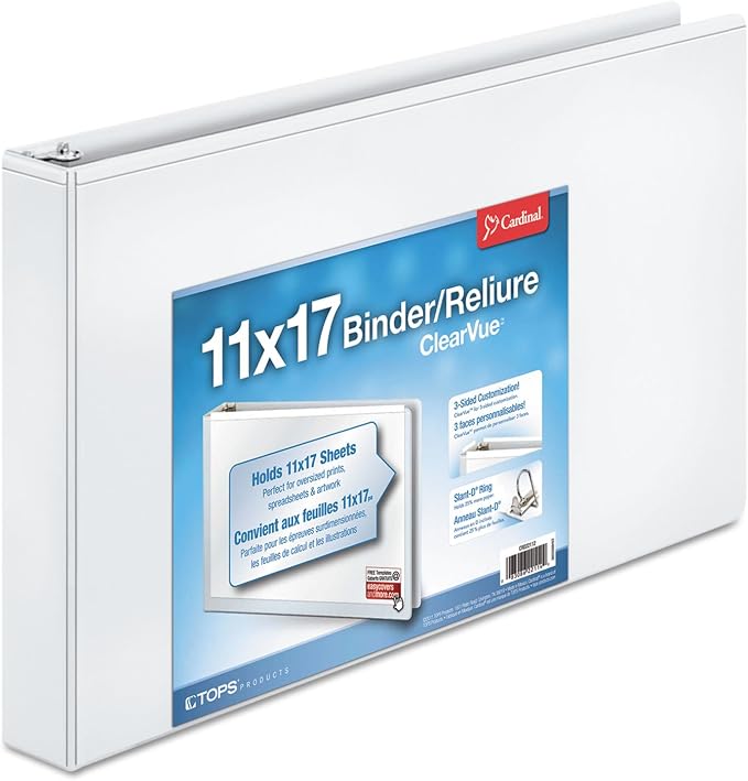 Cardinal 11-Inch x 17-Inch ClearVue Slant-D Ring Binder, 1.5-Inch, White (22122)