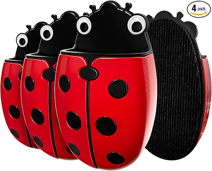 Magnetic Pen Holder for Fridge Whiteboard, 2-in-1 Magnetic Marker Holder Dry Erase Marker Whiteboard Eraser, Cute Ladybug Pencil Cup Desk Organizer for Classroom Office School Home (4-Pack)