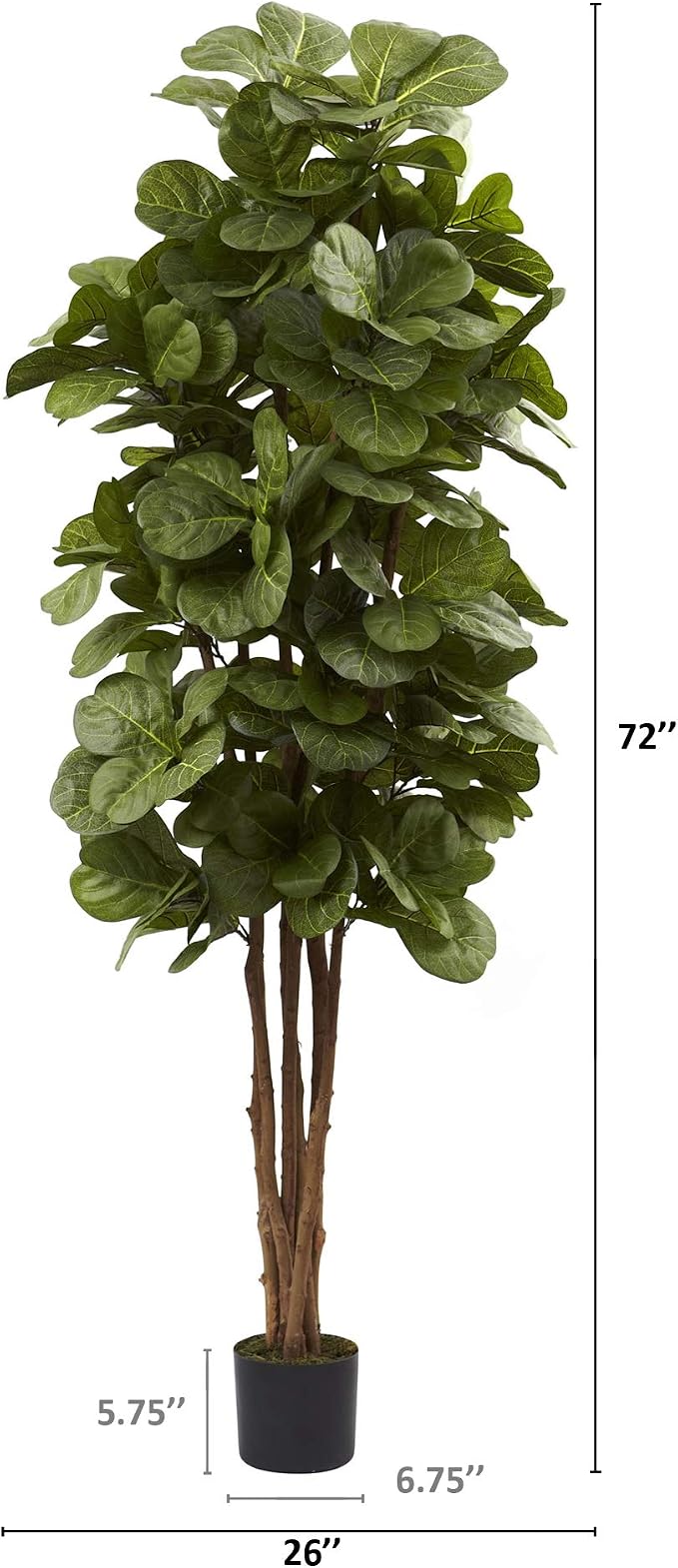 Nearly Natural 6 ft Artificial Fiddle Leaf Fig Tree with Nursery Pot | 6 Natural Trunks, 270 Lush Green Leaves, Maintenance-Free, Included Planter Pot, Ideal for Home Library or Office