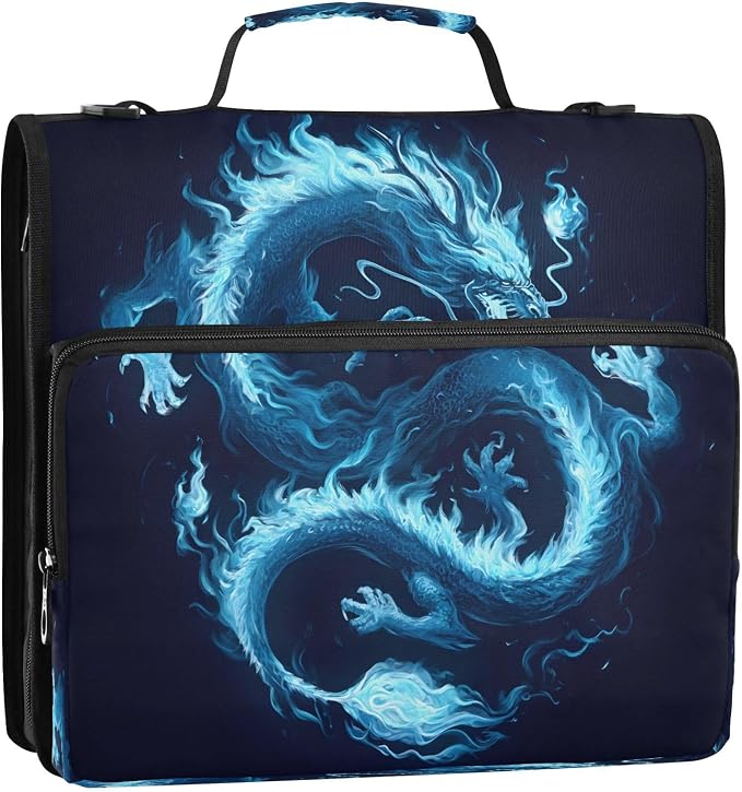 ALAZA Zipper Binder 3 Ring Funny Blue Dragon Binder Organizer with Zipper and Shoulder Strap Large Capacity Multi-Pocket Trapper Keeper File Folder for Office Supplies