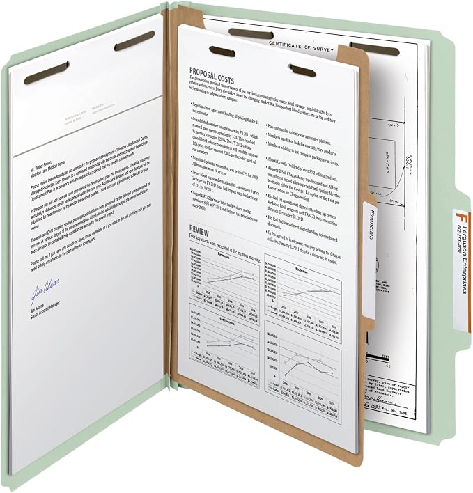 Smead 100% Recycled Pressboard Classification File Folder, 1 Divider, 2" Expansion, Letter Size, Gray/Green, 10 per Box (13723)