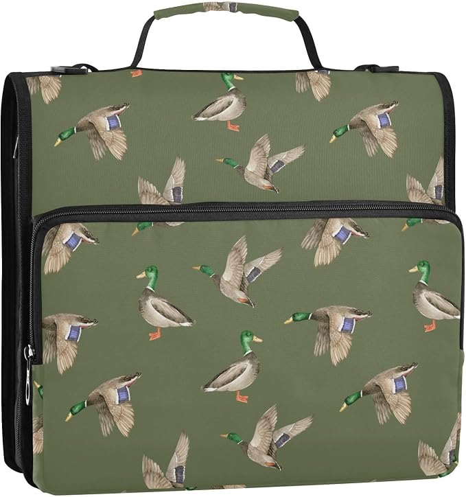Mallard Ducks Print Zipper Binder Bag 3 Ring with Shoulder Strap & Handle Multi Pocket Binder Organizer Bag Large Capacity for School Office Supplies
