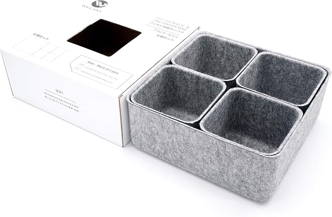 Desk Organizers Storage bins Set Office Drawer Organizers Pen holder pencil cup phone stand sticky note storage Closet Cabinet boxes Organizing 5-piece Pack (Gray)
