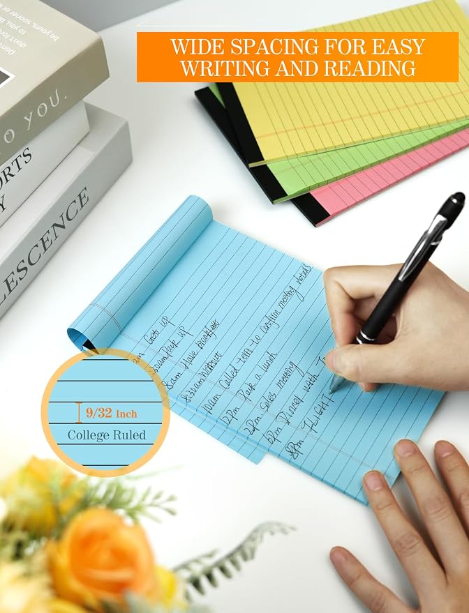 Small Colored Legal Pads 5x8, 4 Pack Colored Notepads 5x8 Lined Note Pads