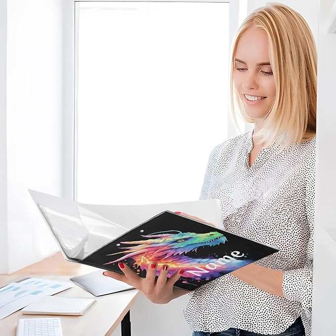 Custom 3 Ring Binder Lightning Dragon Watercolor 1.5" Round Ring Binders Personalized Name View Binder with 200 Sheet for Kids School Supplies Women Men Office, 1 Pack