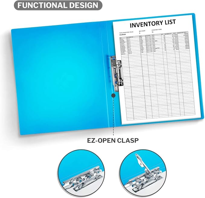 CRANBURY Punchless Clamp Binder, Ringless 8.5x11 Folder, Blue | CRANBURY Punchless Clamp Folder, 8.5x11 Clear File, Metal Clip, Poly Cover