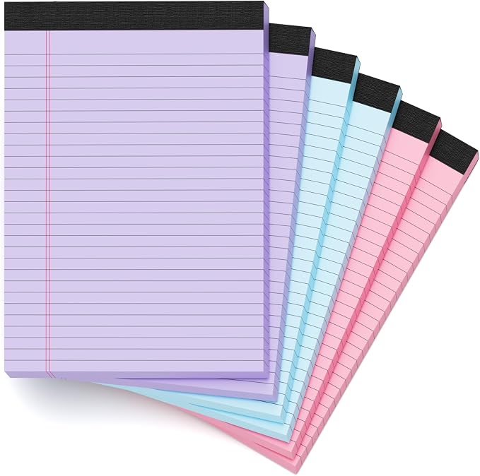 Colored Legal Pads 8.5 x 11, 6 Pack Writing Pads Note Pads College Ruled