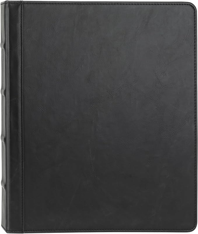 Samsill Vintage Leather Binder, 1 Inch Round Ring (Holds 200 Sheets), Letter Size 8.5x11 Documents, Professional Organizer Portfolio, No Zipper, Black