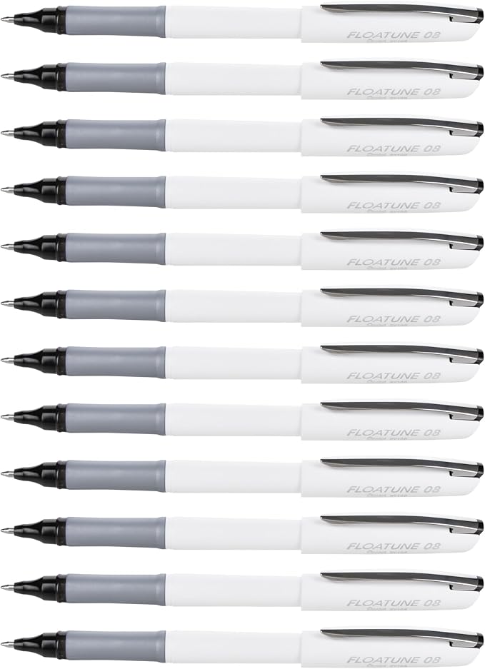 Pentel Floatune Rollerball, 0.8mm Medium Line, Black Ink, 12 Pack