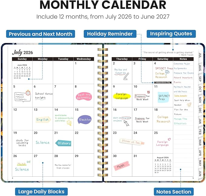 ZOTIA Academic Planner 2026-2027, Monthly & Weekly Jul 2026-Jun 2027 | Garden Passage, 6.3" x 8.5" Calendar Planner for Women, Hardcover Pretty Organizer for Women, School Office Home Supplies