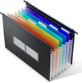 ThinkTex Plastic Expanding Hanging File Folders, 7 Innovative 1.2" Accordion Pockets, Large Capacity, Multi-Color Tabs, Legal Size for Filing Cabinet - 1 Pack