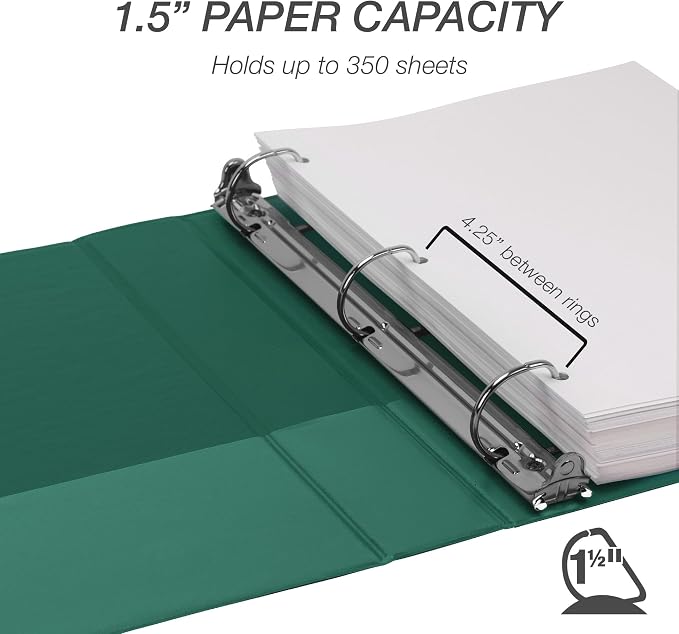 Samsill Durable 1.5 Inch Binder, D Ring Binder, Customizable Clear View Cover, Green, Holds 350 Pages