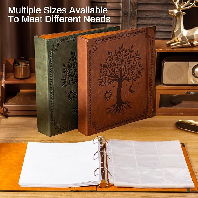 Ovesmusl PU Leather D Ring Binder, 2 Inch Brown Tree | Fits 8.5x11 letter paper, holds 550 sheets, inner pockets, loose leaf organizer