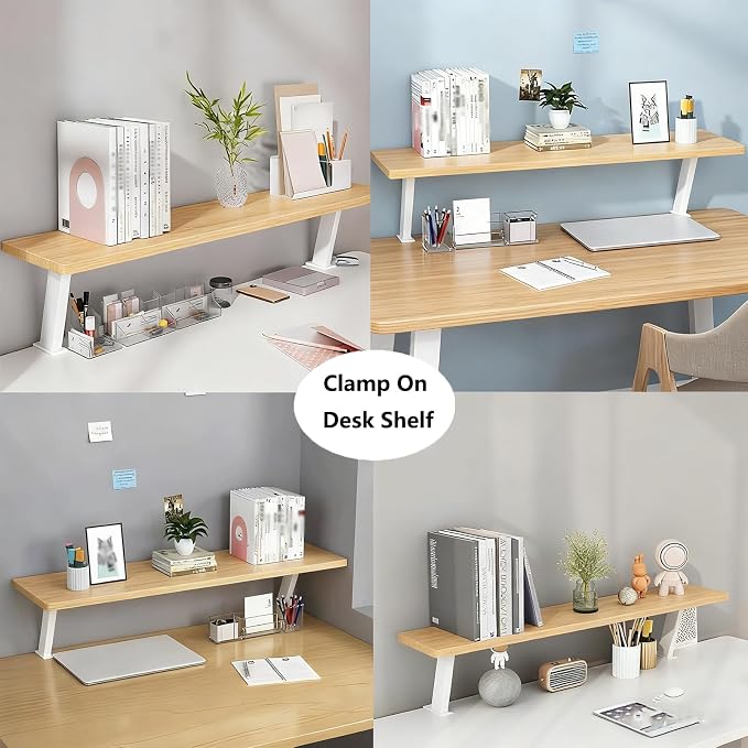 Clamp On Desk Shelf, Adjustable Desktop Extender Storage Organizer | Space Saving Desk Shelf No Drill For Office, Dorm, Home Desk Organization (23.6 x 7.8 in)