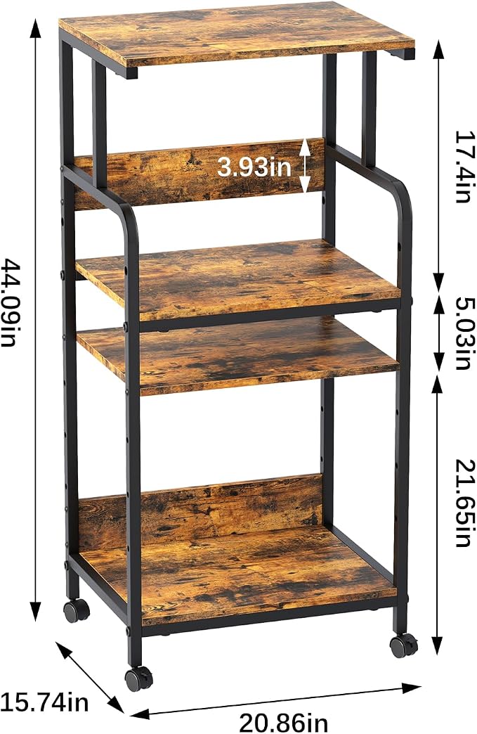Arbuxzuy 4 Tier Printer Stand with Storage Shelf, Large Tall Printer Cart with Wheels, Mobile Printer Table for Home Office, Adjustable Stands for Heat Press Scanner Fax (Brown)