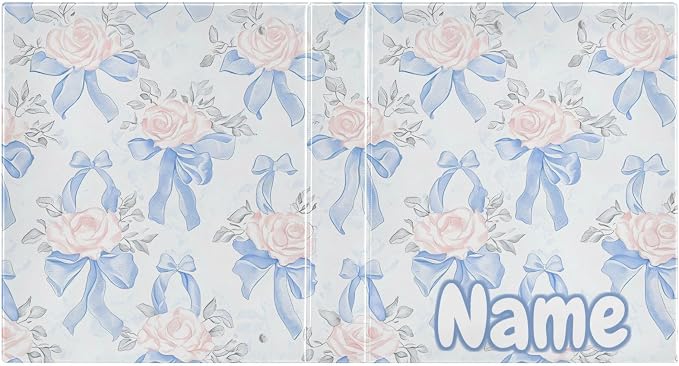 Custom 3 Ring Binder Blue Bows Pink Roses 1.5" Round Ring Binders Personalized Name View Binder with 200 Sheet for Kids School Supplies Women Men Office, 1 Pack