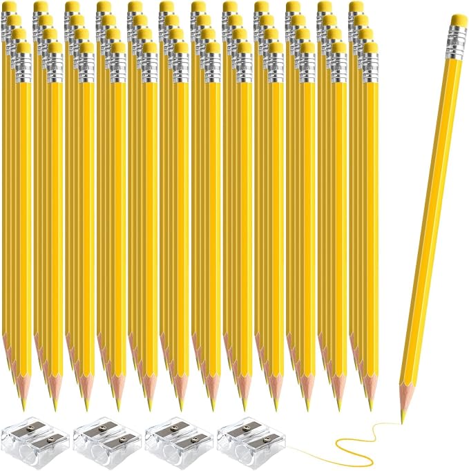 48 PCS Yellow Pencils Bulk with Eraser, Pre-Sharpened HB Spring & Easter Pencils for Kids, School Supplies for Writing, Drawing & Easter Art Crafts(Yellow)