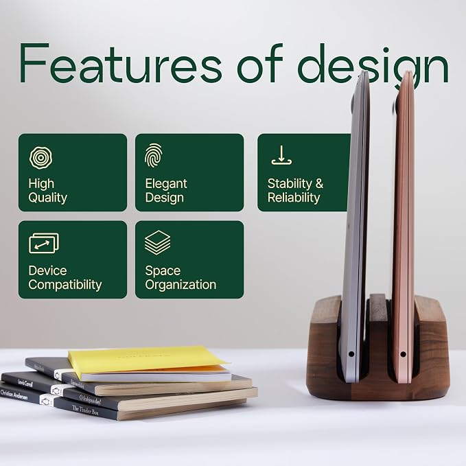 Laptop Stand Vertical Laptop Holder for Desk - All MacBook Vertical Stand up to 0.7'' Thick - Handmade MacBook Holder of Natural Wood (Single Oak)