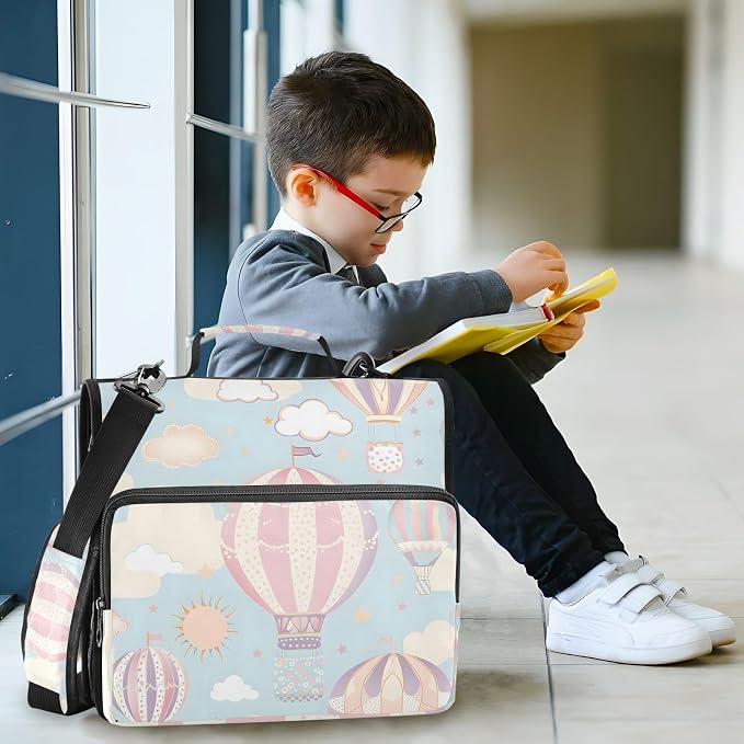 Hot Air Balloon Zipper Binder Bag 3 Ring Binder with Shoulder Strap Zip Up 500 Sheets Capacity Multi Pockets for School Office Supplies
