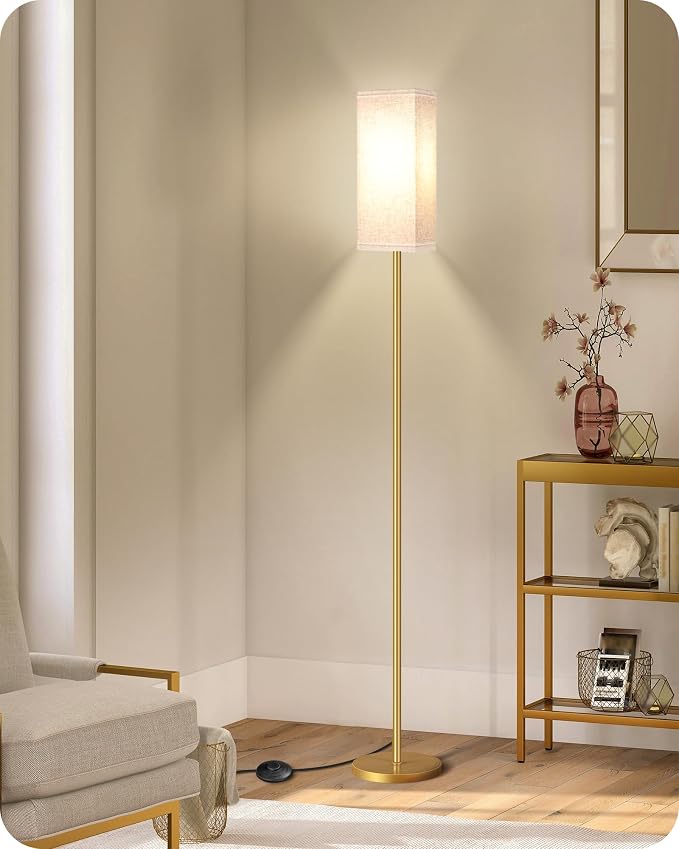 2Pack Floor Lamp, Pole with Foot Switch, Modern Standing Lamp Lampshade, Minimalist Freestanding Lamp (Bulb Not Included), for Living Room,Bedroom,Office,ETL Listed,Gold and Beige DE07LDP205
