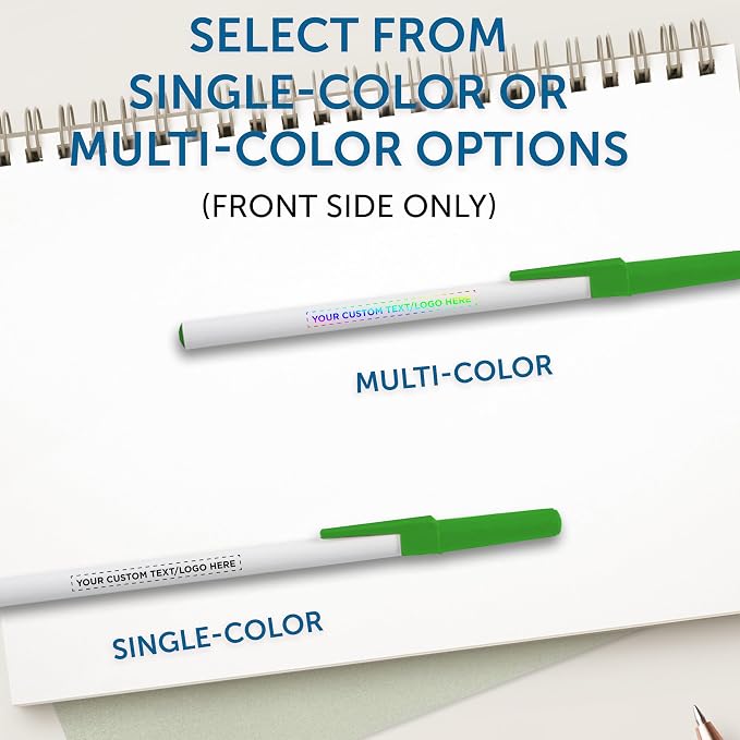 DISCOUNT PROMOS Custom Value Stick Pens Set of 50, Personalized Bulk Pack - Black Ink, Great for Office, School, Business, Tradeshows, Events - Green