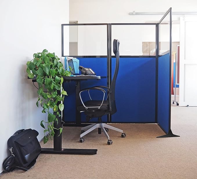 Versare Workstation Partition | Portable Wall Divider | Modern Office Cubicle | Free Standing Privacy Screen | Flexible Work Space | 33" x 70" W/Window, Blue Spruce Fabric Panels