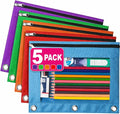 Forvencer 5 Pack Pocket for 3 Ring Binder, Large Pencil Case Pouch | 3 Reinforced Grommets, Pen Bag, Clear Window Pencil Case, Binder Accessories