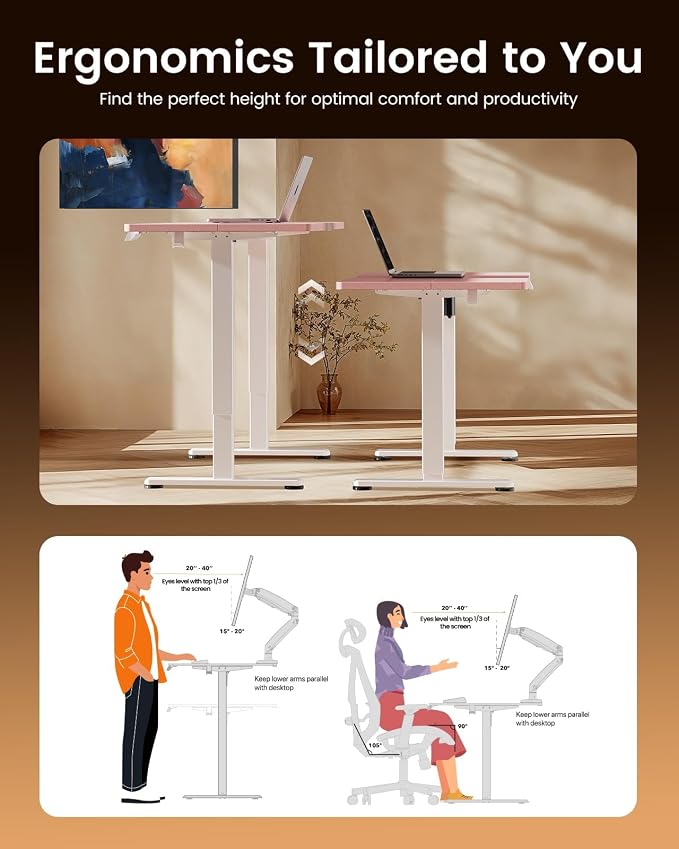 ErGear Height Adjustable Electric Standing Desk, 32 x 19 Inches Sit Stand up Desk, Memory Computer Home Office Desk, Pink
