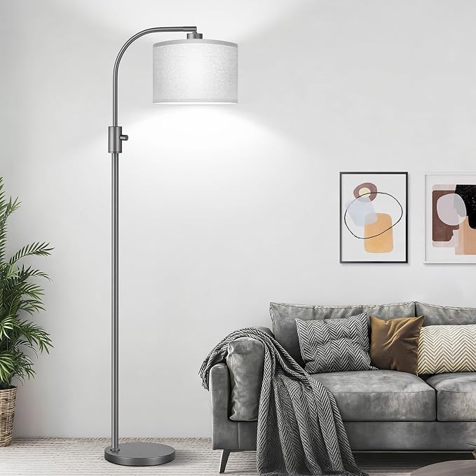 Nintiue Upgraded Modern Arc Dimmable Tall Standing Floor Lamp with Gray Shade, 1200 Lumens LED Bulb Included, for Living & Reading Room, Bedroom, Office & Nursery, Gray