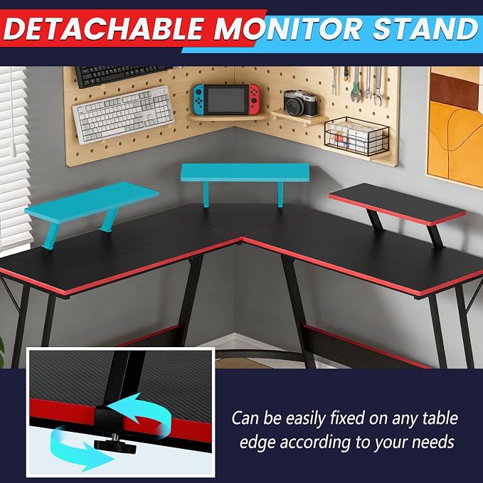 FDW L Shaped 51 Inch Gaming Desk,Corner Computer Desk,PC Gaming Desk,Writing Workstation with Large Monitor Stand for Home Office,Dark Black