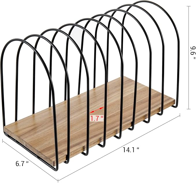 MyGift 14 Inch Large Desktop Document Holder, Premium Acacia Solid Wood and Black Metal Wire Arch 8 Section File Folder Storage Rack, Office Desk Organizer