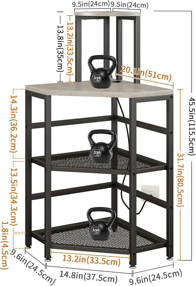 4-Tier Corner Printer Stand with Power Outlet and LED Lights, Greige | 4 Tier Storage, Corner Space Saving Design, Fits Laser Printer, Scanner and Office Supplies, Home Office Organization