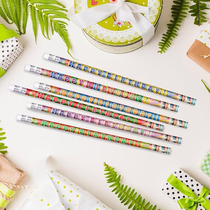 Birthday Pencils Happy Birthday Pencil for Students Birthdays Pencil for Teacher Classroom Birthdays Party Supplies, 6 Style (120)