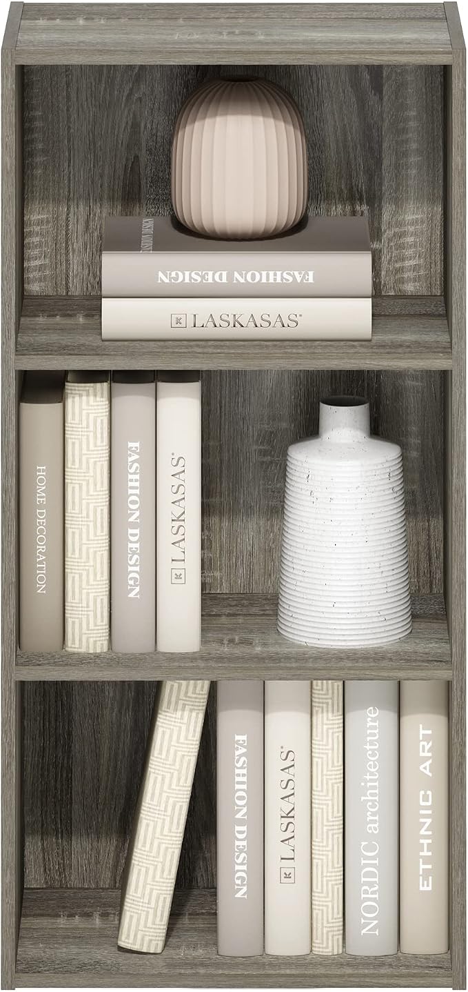 Furinno LUDER 3-Tier Book Shelf, Open Shelves Bookshelf, French Oak | 9 x 16 x 31.4, Closed Back, Modern Bookcase, for Living Room, Bedroom, Home Office