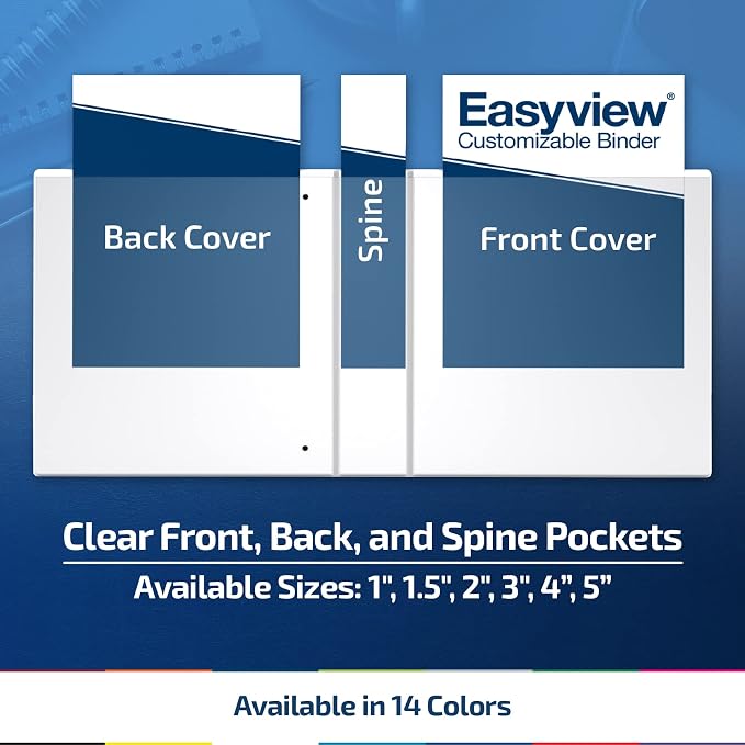 Easyview Premium 3-Ring Binders with Clear-View Covers and Round Rings, Binders for School or Office, 3 Inch, Pack of 6, White