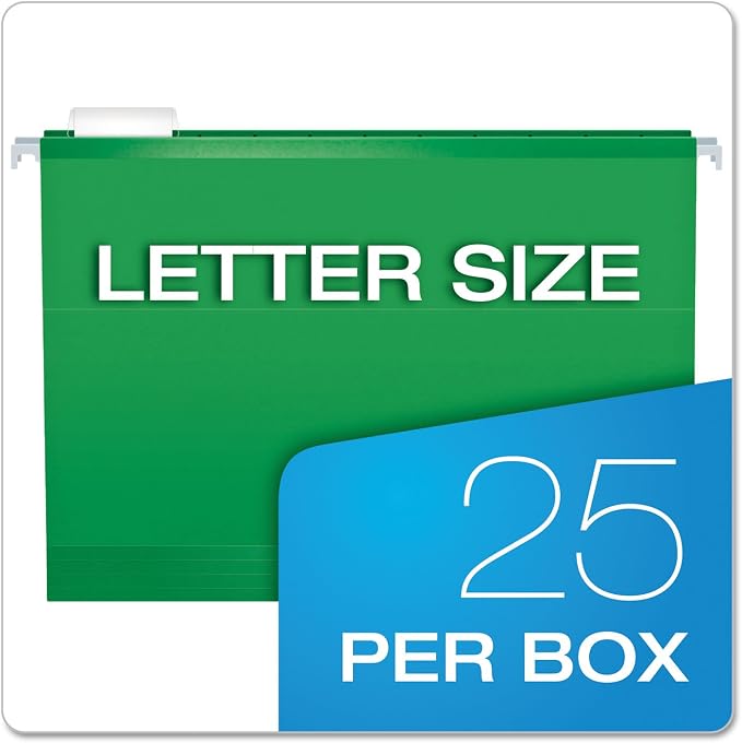 Pendaflex Reinforced Hanging File Folders, Letter Size, Bright Green, 1/5 Cut, 25/BX (4152 1/5 BGR)