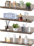 Dezzer 4 Pack Acrylic Shelves for Wall, 15" Acrylic Floating Shelves for Bathroom Bedroom, Invisible Bookshelf Wall Ledge Storage Shelf Books Perfume Toys Action Figure Display Shelves, Clear Gray