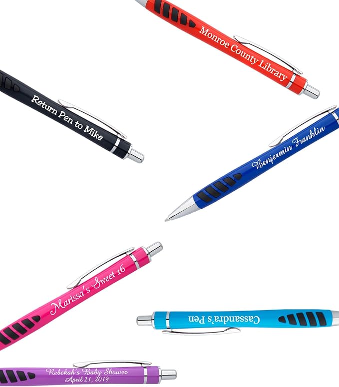 ExpressDesigns™ - Your Name or Imprint on our Custom Printed Addison Ballpoint Pen - Rubber Grip For Writing Comfort And Control, black ink, medium point - 12 Pack (Purple)