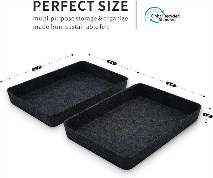 2pc Office desk drawer organizer tray documents Storage bin Charcoal