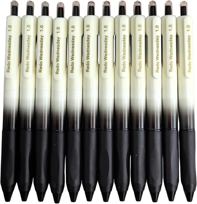 Fengtaiyuan Retractable Gel Pens, 1.0mm Bold Point Quick Dry Black Ink, 12 Pack Gradient Black-White Barrel with Ergonomic Non-Slip Grip, Smooth Writing for Grading Highlighting Signing Office School