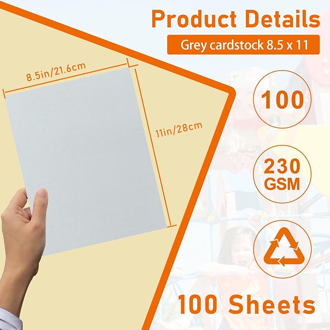 Guakicae 100 Sheets Grey Cardstock 8.5 x 11 Certificate Paper 80lb | Premium Silver Card Stock for Invitations, Crafting, Memus, Cards Making, Thank You Cards, Anniversary